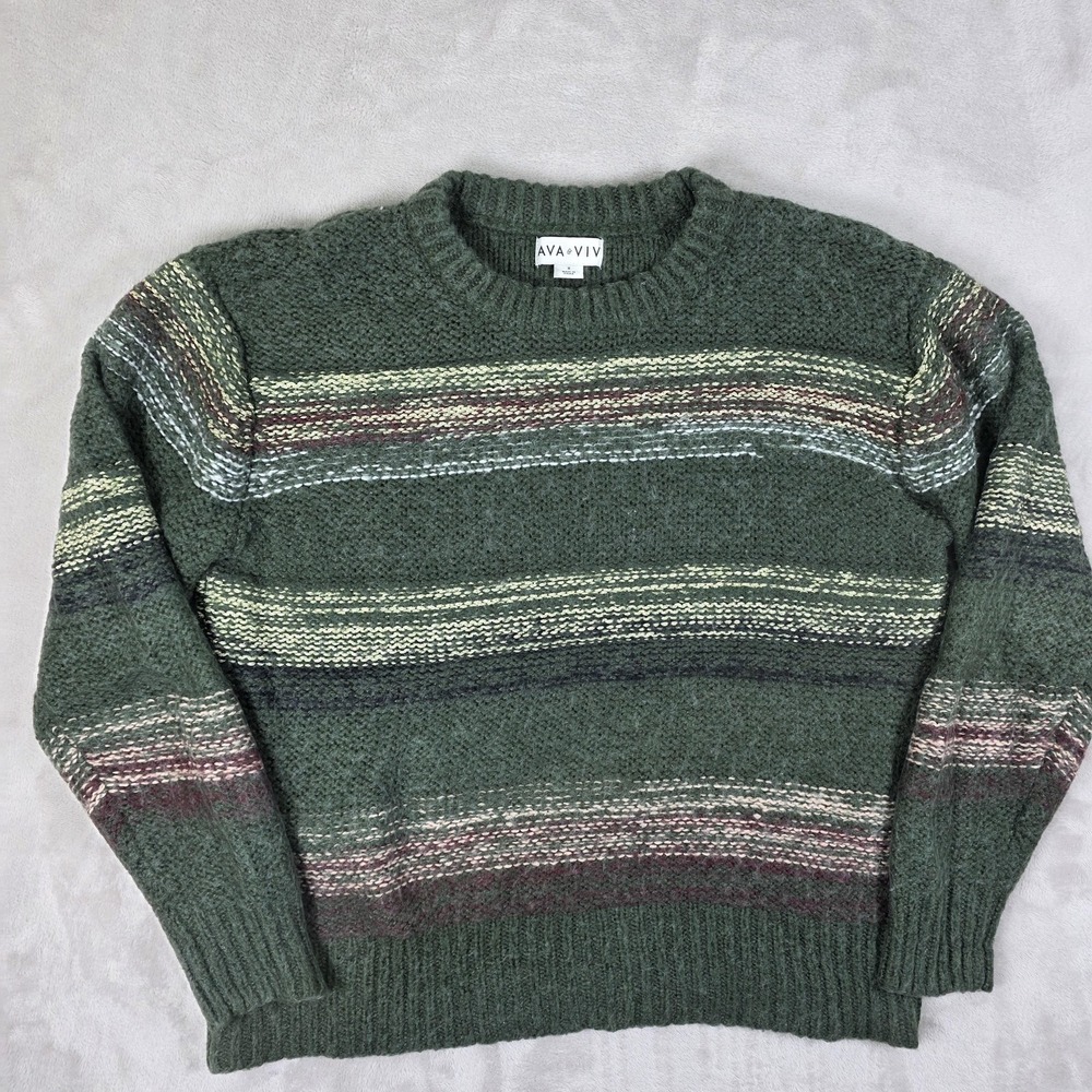Ava & Viv Christmas Sweater Womens XL Green Stripe Cozy Knit Holiday Winter Top